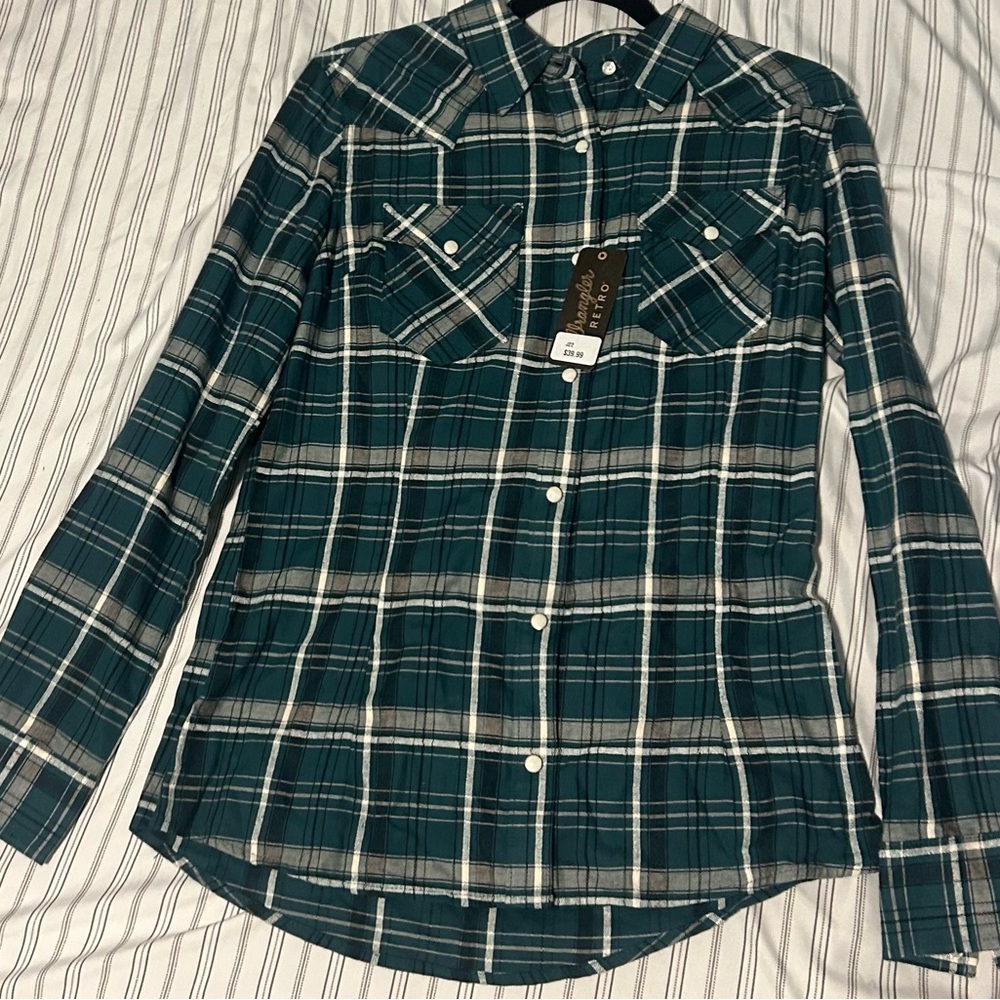 Blue Wrangler flannel for sale!